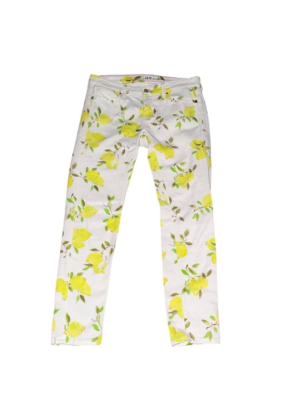 kate spade White Skinny Jeans with Yellow Lemon Floral Print